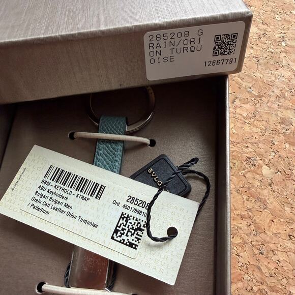 BVLGARI Bulgari Mens Turquoise Calf Leather Keychain Strap w/ Gift Box - Picture 8 of 10